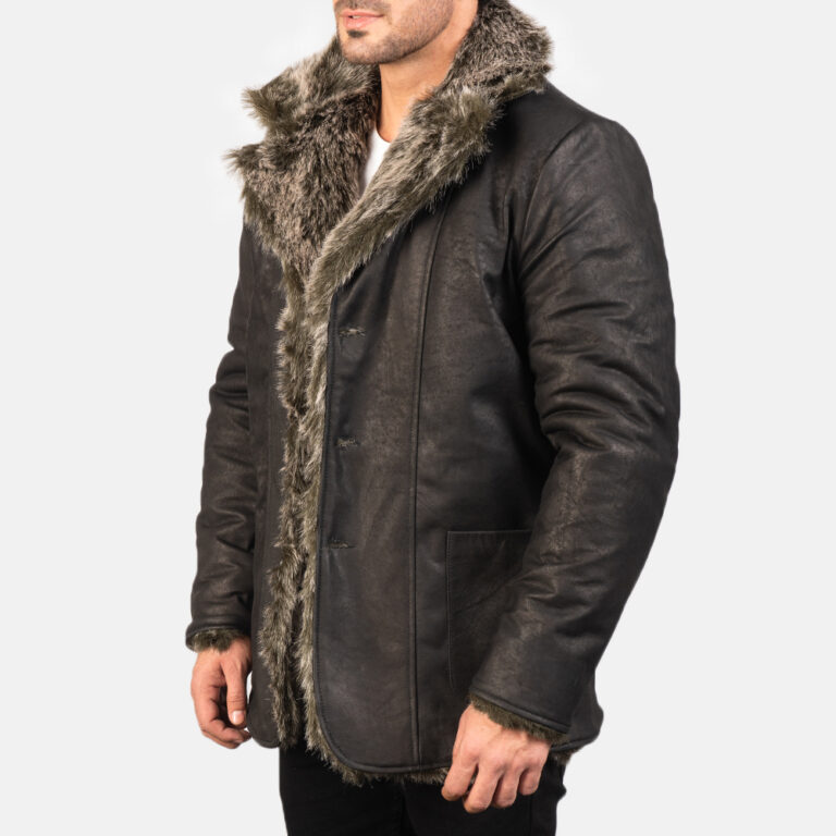 Mens Furlong Black Leather Coat8088-3-1577697459893